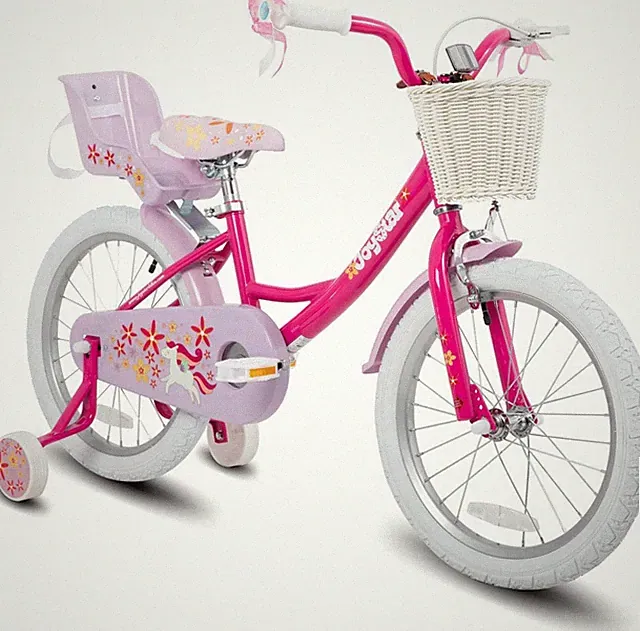 18 Inch Unicorn Girls Kids Bike w/Training Wheels,Doll Seat & Basket Pink/White
