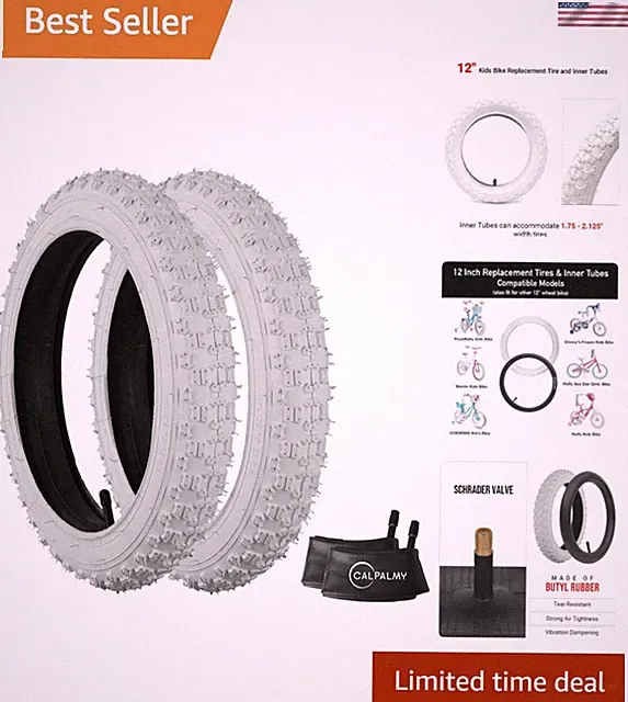 2 Sets 12"/14"/16"/18"/20" Bike Replacement Tires and Inner Tubes for MTB, BM...