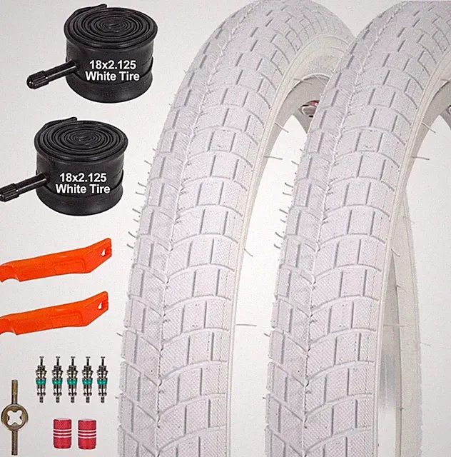 2 Sets 18 Inch Kids Bike Tire White Color, 18X2.125 Street Bike Tire and Tube St
