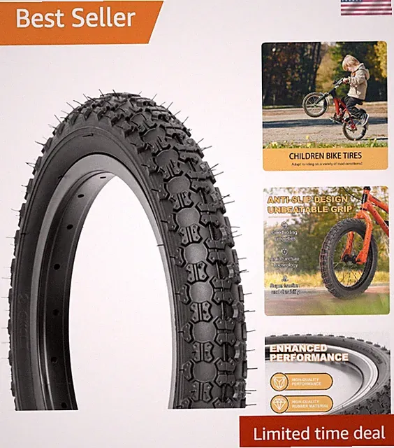 Folding Kids Bike Tires Set: 2-Pack 12.5/14/16/20 Inch Durable Rubber Set