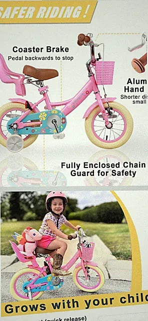 Kids Bike Little Daisy 12 Inch Girls Bike with Training Wheels Doll Bike Seat...